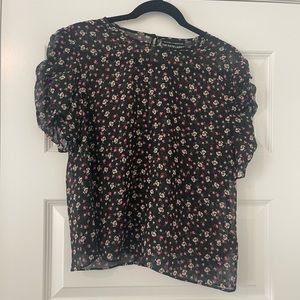 Black sheer top with floral print